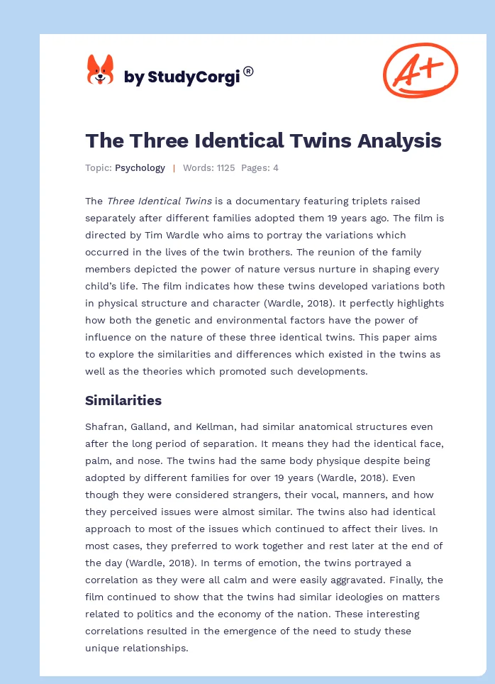 The Three Identical Twins Analysis. Page 1