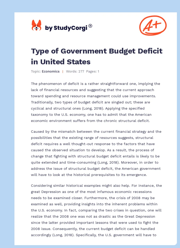 Type of Government Budget Deficit in United States. Page 1
