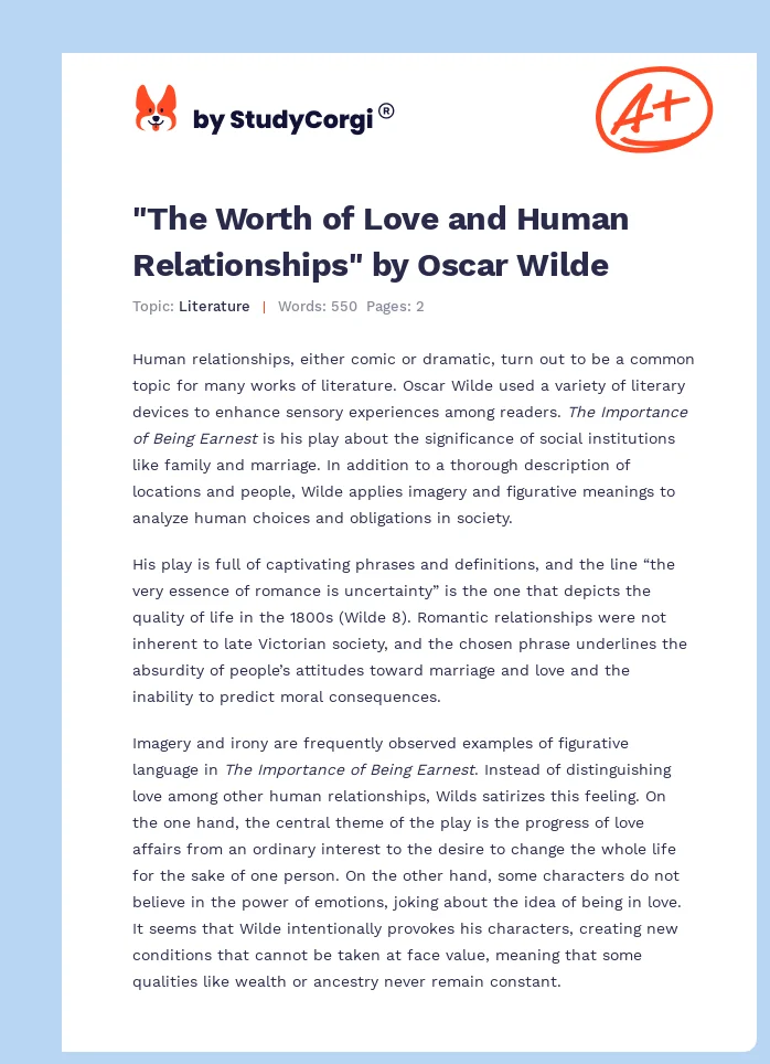 "The Worth of Love and Human Relationships" by Oscar Wilde. Page 1