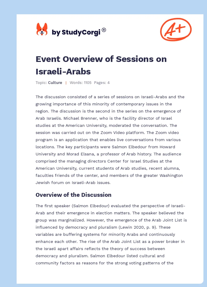 Event Overview of Sessions on Israeli-Arabs. Page 1