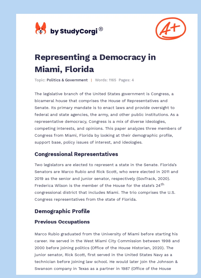 Representing a Democracy in Miami, Florida. Page 1