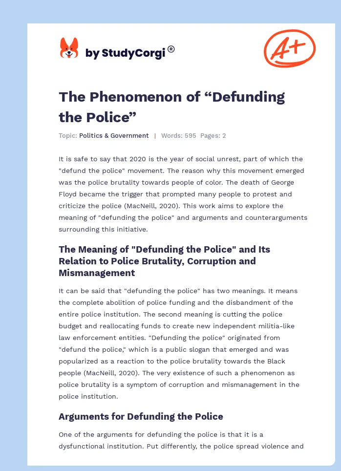 The Phenomenon of “Defunding the Police”. Page 1