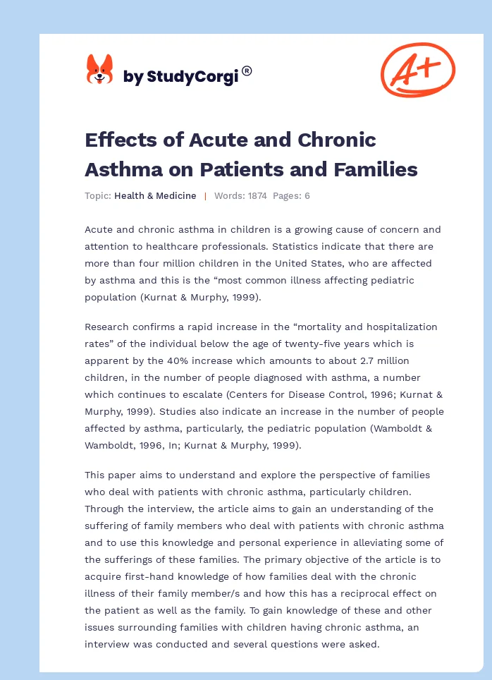 Effects of Acute and Chronic Asthma on Patients and Families. Page 1