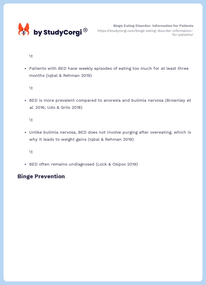 Binge Eating Disorder: Information for Patients. Page 2