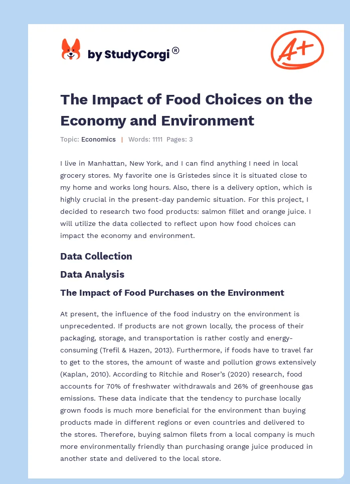 The Impact of Food Choices on the Economy and Environment. Page 1