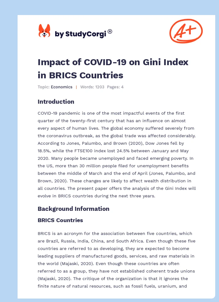 Impact of COVID-19 on Gini Index in BRICS Countries. Page 1