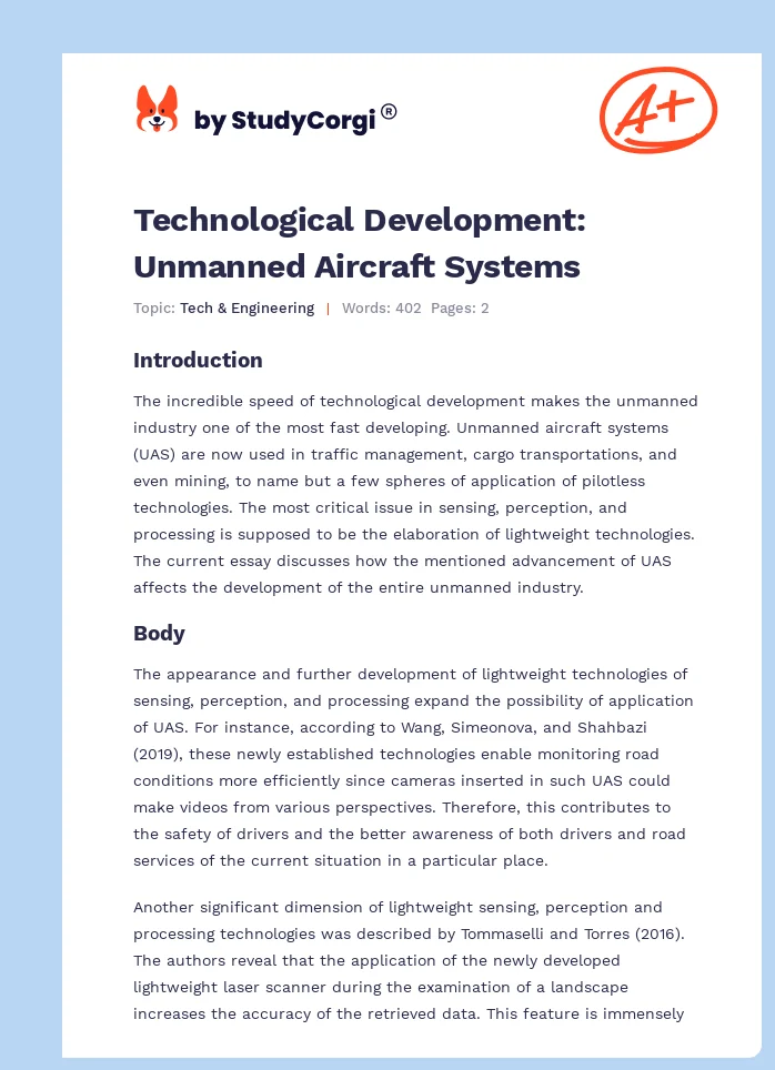 Technological Development: Unmanned Aircraft Systems. Page 1
