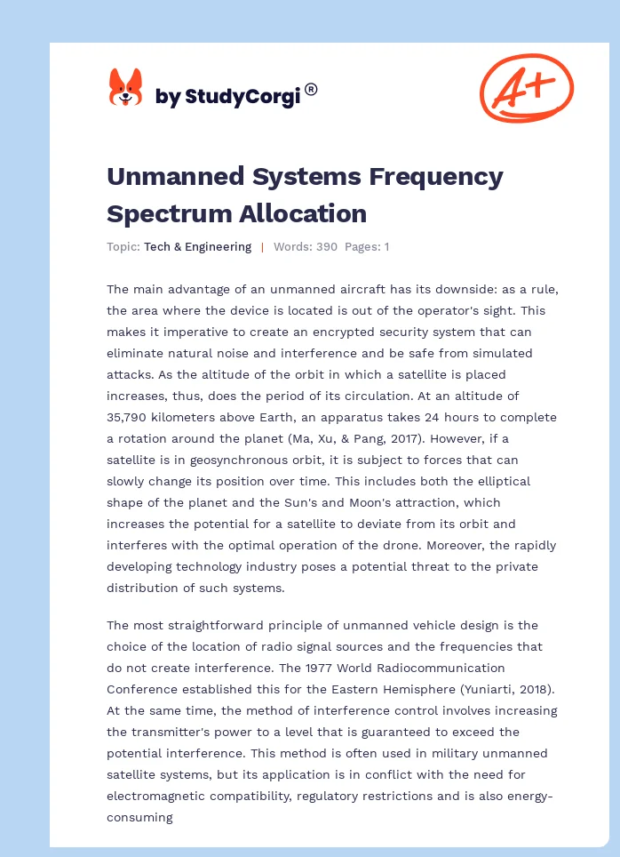 Unmanned Systems Frequency Spectrum Allocation. Page 1