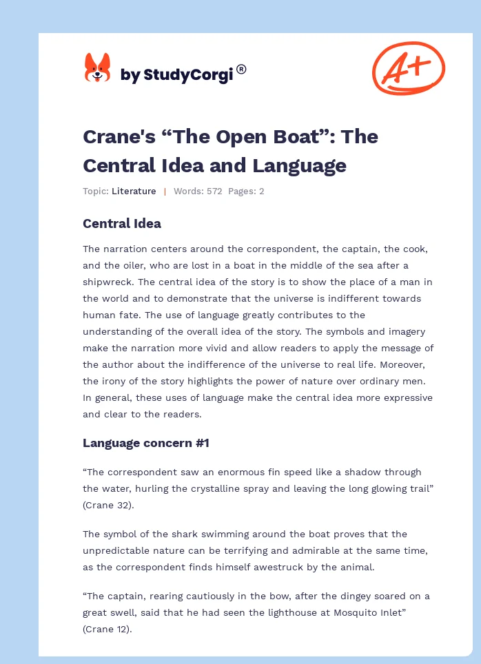 Crane's “The Open Boat”: The Central Idea and Language. Page 1