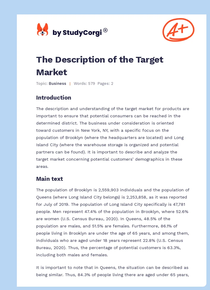 The Description of the Target Market. Page 1