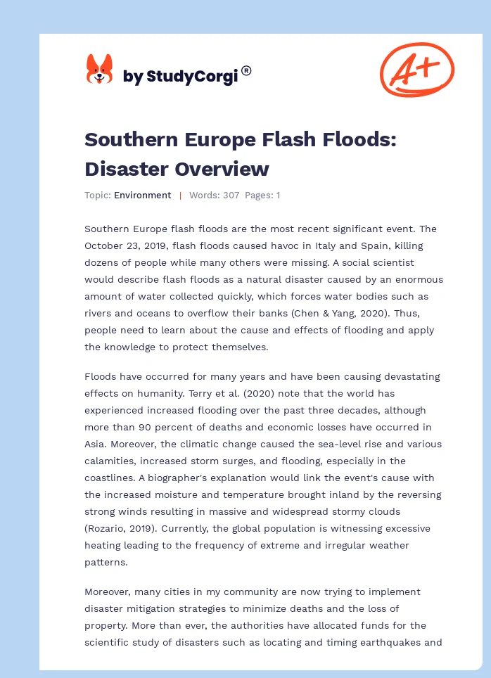 Southern Europe Flash Floods: Disaster Overview. Page 1