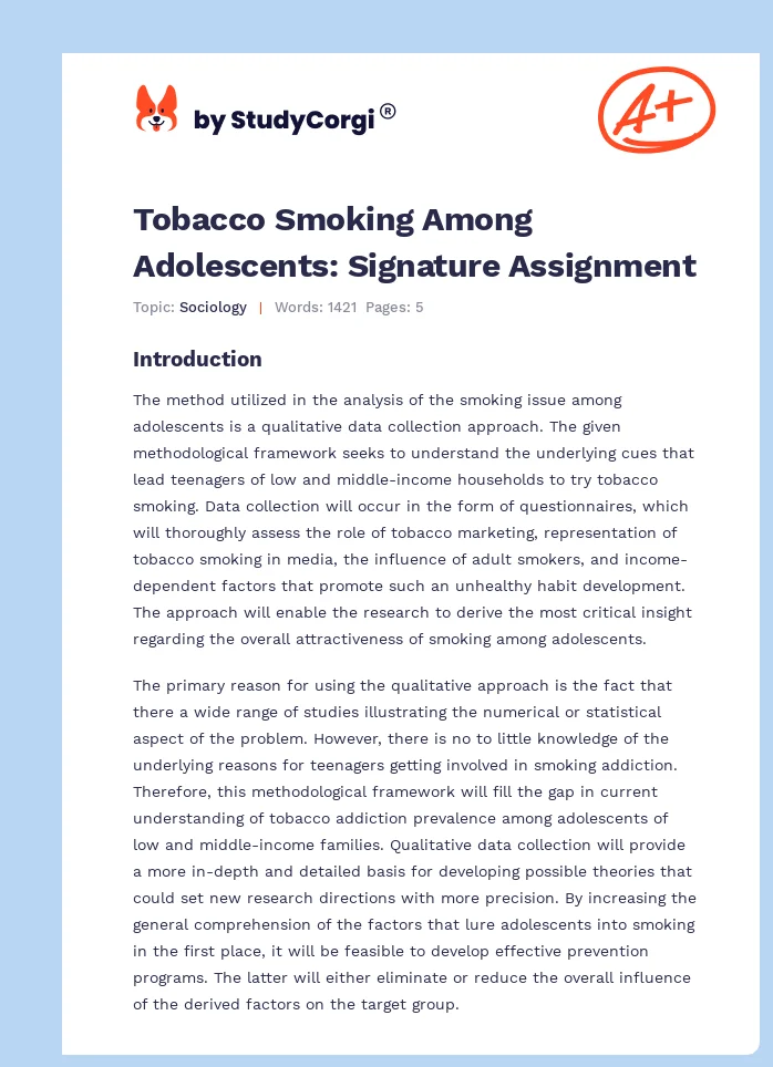 Tobacco Smoking Among Adolescents: Signature Assignment. Page 1