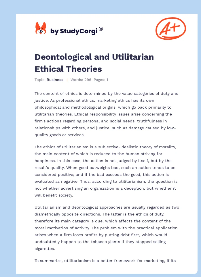 Deontological and Utilitarian Ethical Theories. Page 1