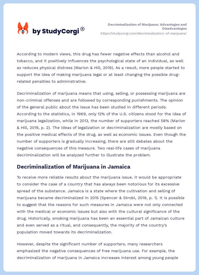 Decriminalization of Marijuana: Advantages and Disadvantages. Page 2