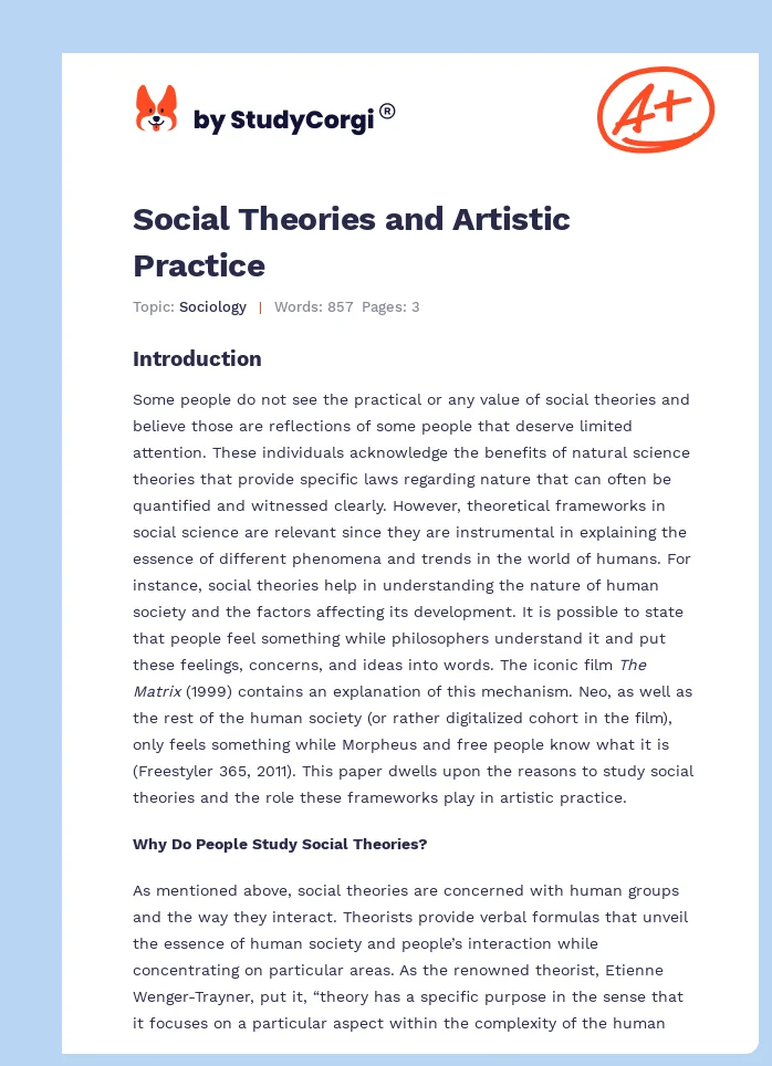Social Theories and Artistic Practice. Page 1