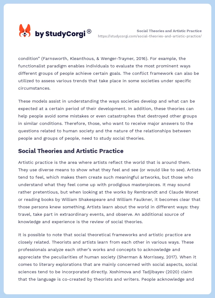 Social Theories and Artistic Practice. Page 2