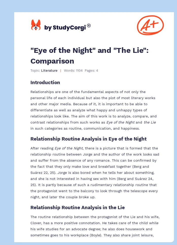 "Eye of the Night" and "The Lie": Comparison. Page 1