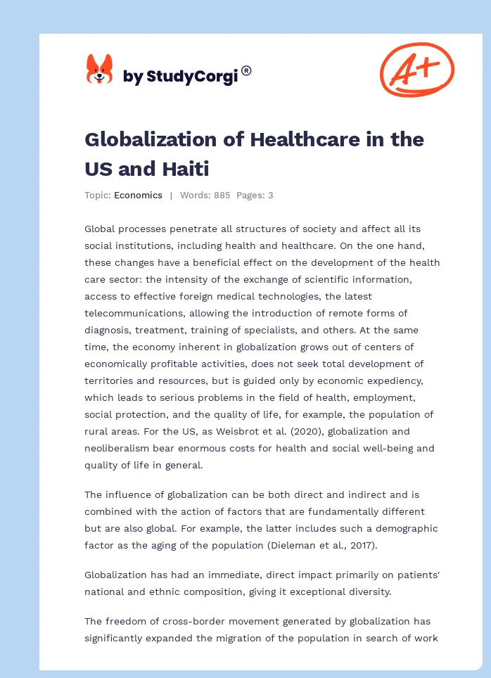 Globalization of Healthcare in the US and Haiti. Page 1