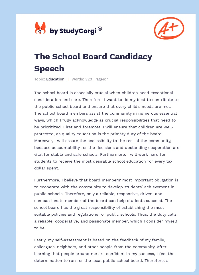 The School Board Candidacy Speech. Page 1