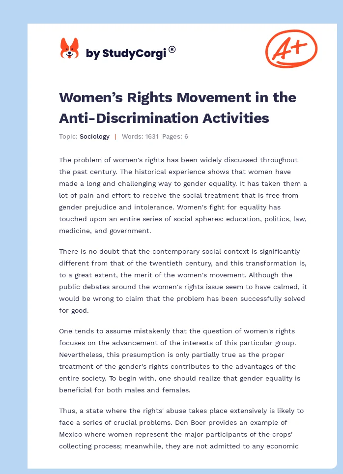 Women’s Rights Movement in the Anti-Discrimination Activities. Page 1