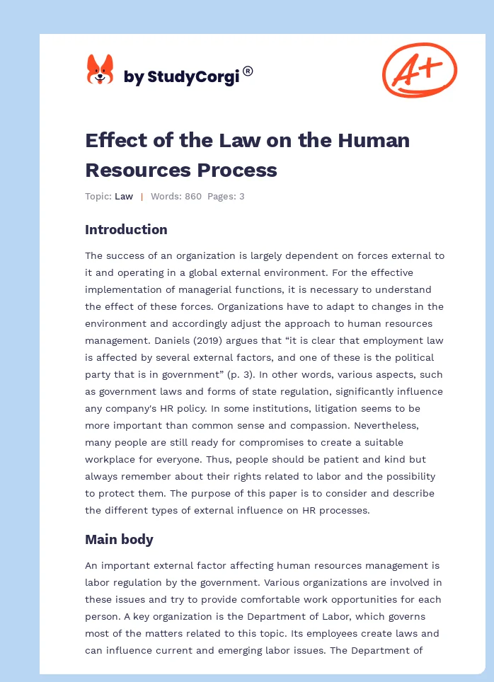 Effect of the Law on the Human Resources Process. Page 1