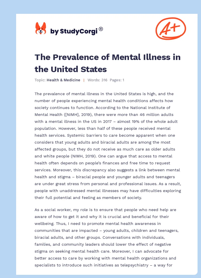 The Prevalence of Mental Illness in the United States. Page 1