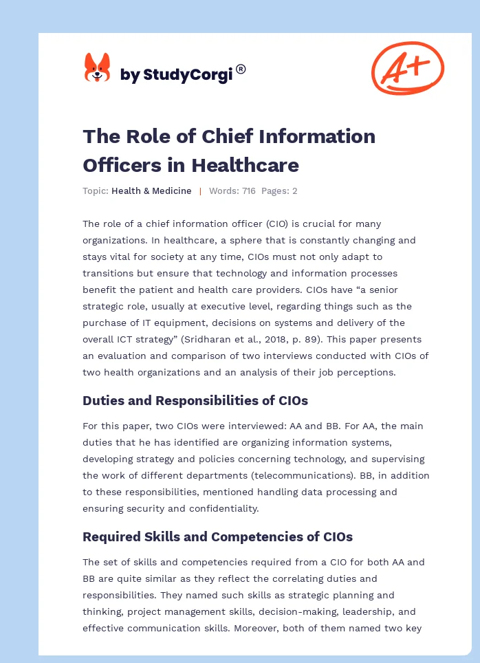 The Role of Chief Information Officers in Healthcare. Page 1
