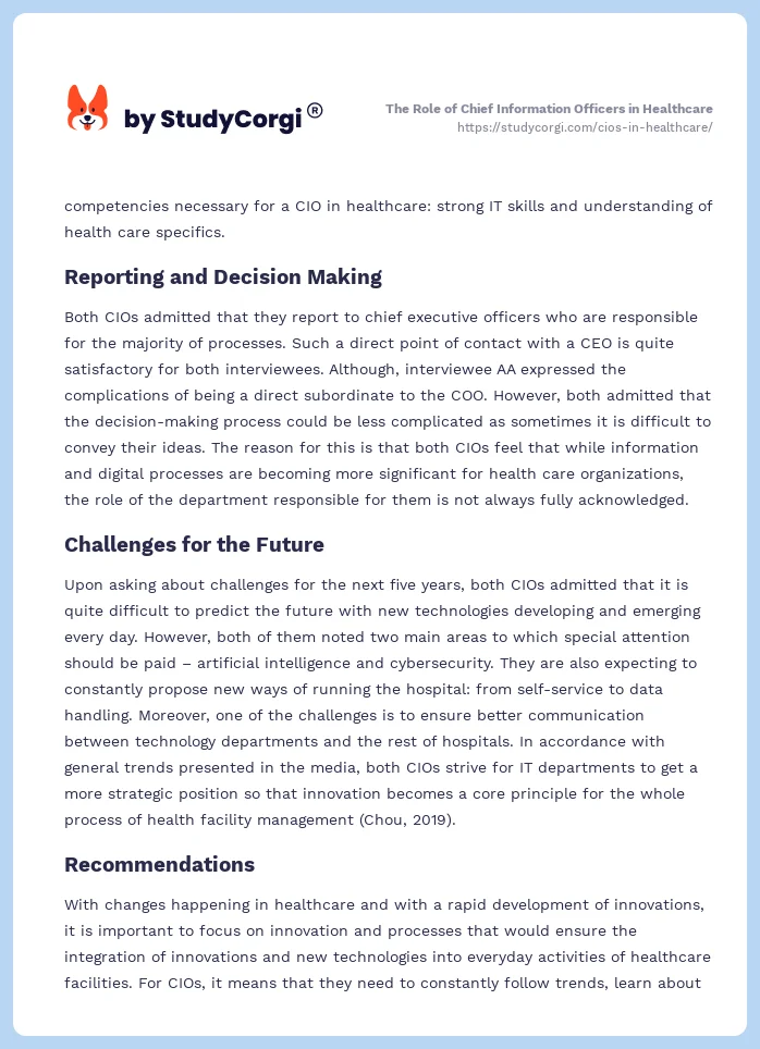 The Role of Chief Information Officers in Healthcare. Page 2