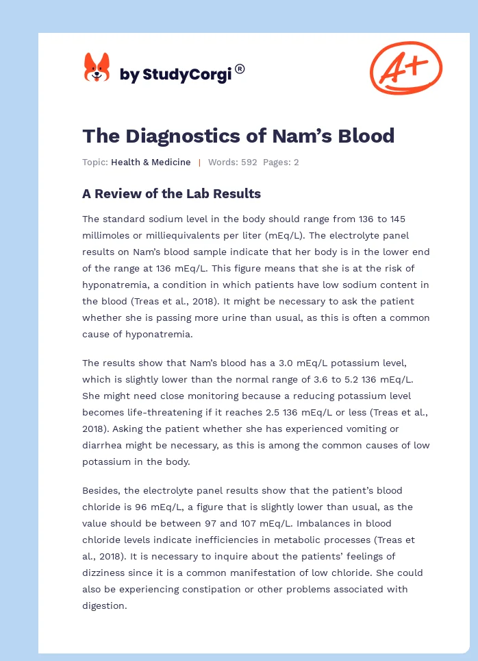 The Diagnostics of Nam’s Blood. Page 1
