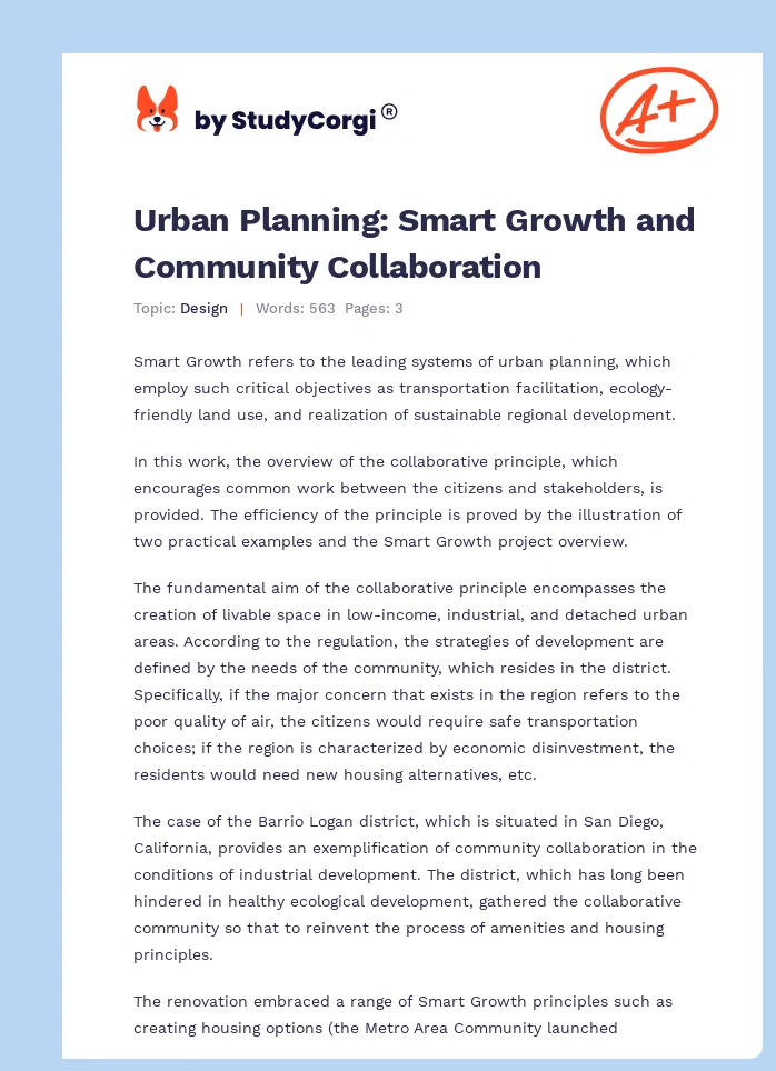 Urban Planning: Smart Growth and Community Collaboration. Page 1