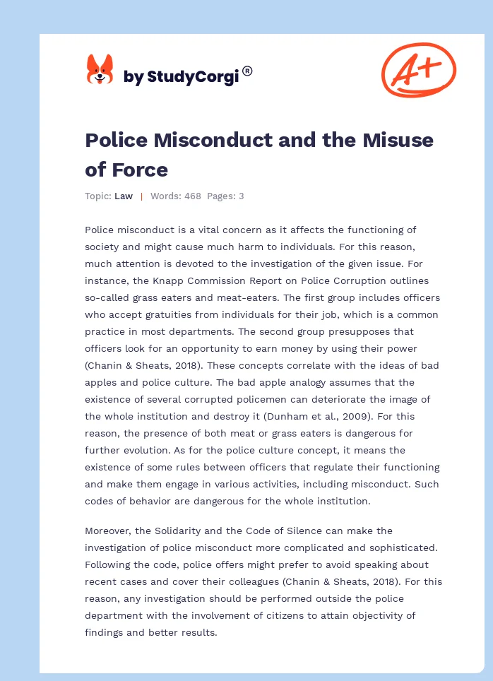Police Misconduct and the Misuse of Force. Page 1