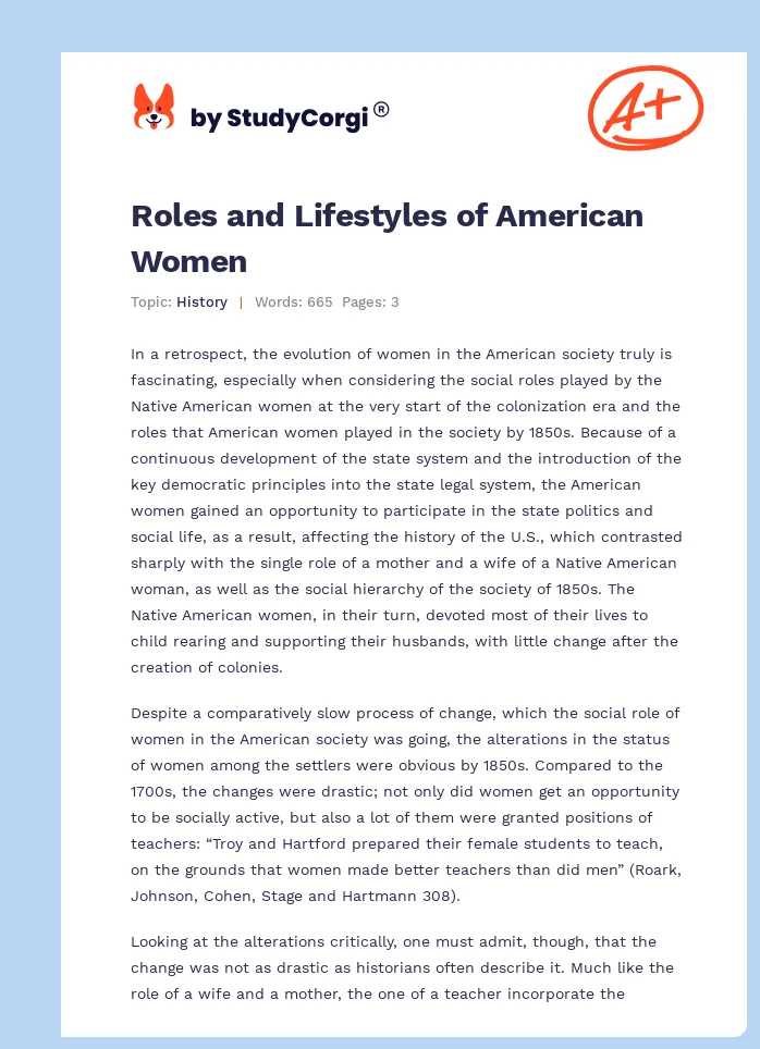 Roles and Lifestyles of American Women. Page 1