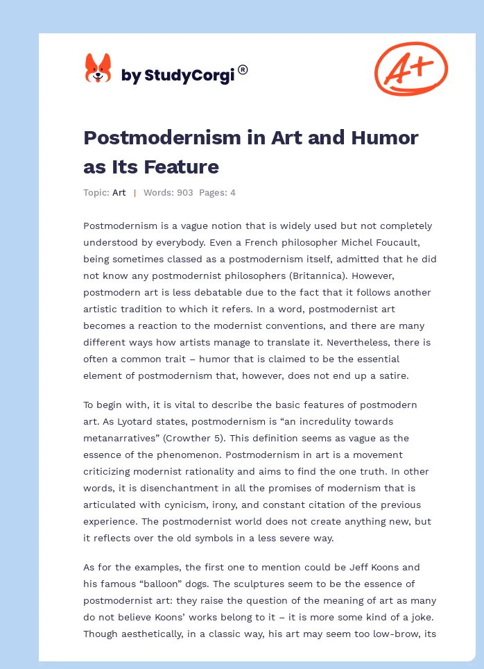 Postmodernism in Art and Humor as Its Feature. Page 1