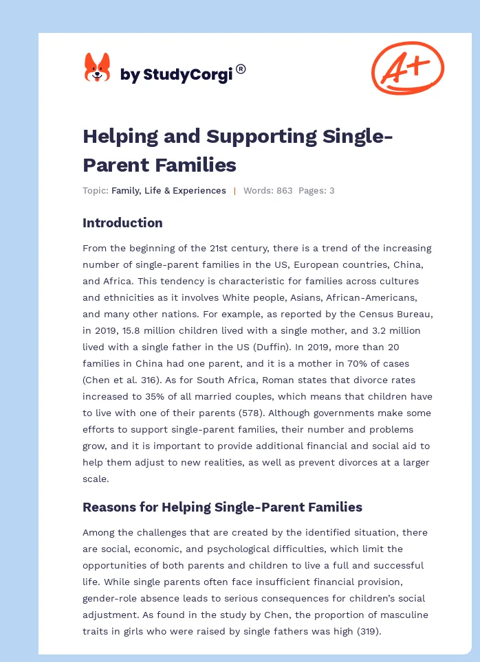 Helping and Supporting Single-Parent Families. Page 1