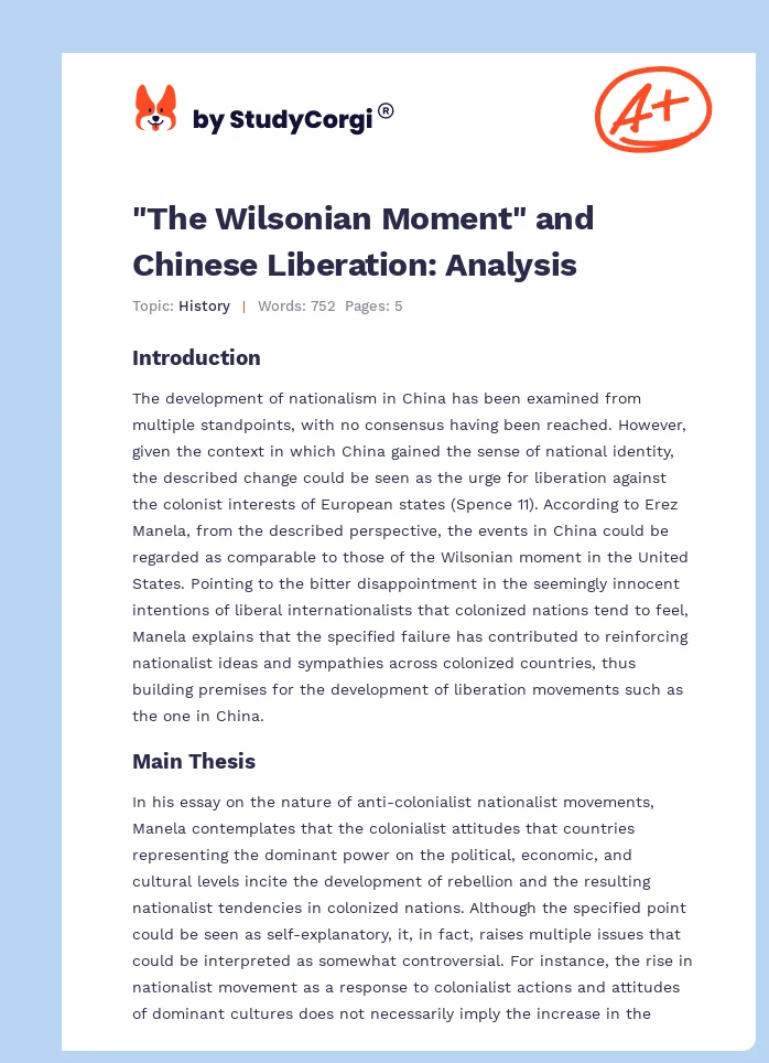 "The Wilsonian Moment" and Chinese Liberation: Analysis. Page 1