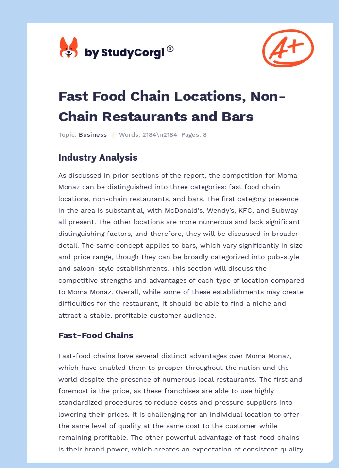 Fast Food Chain Locations, Non-Chain Restaurants and Bars. Page 1