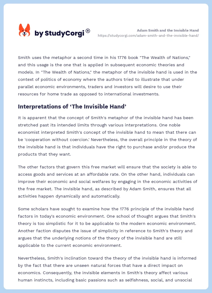 Adam Smith and the Invisible Hand. Page 2
