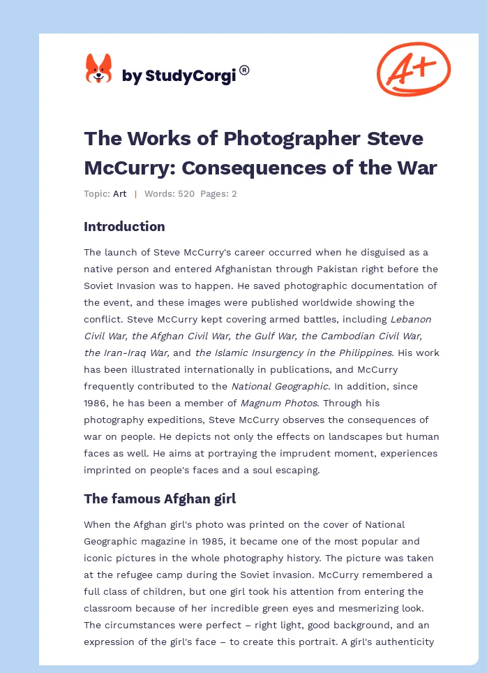 The Works of Photographer Steve McCurry: Consequences of the War. Page 1