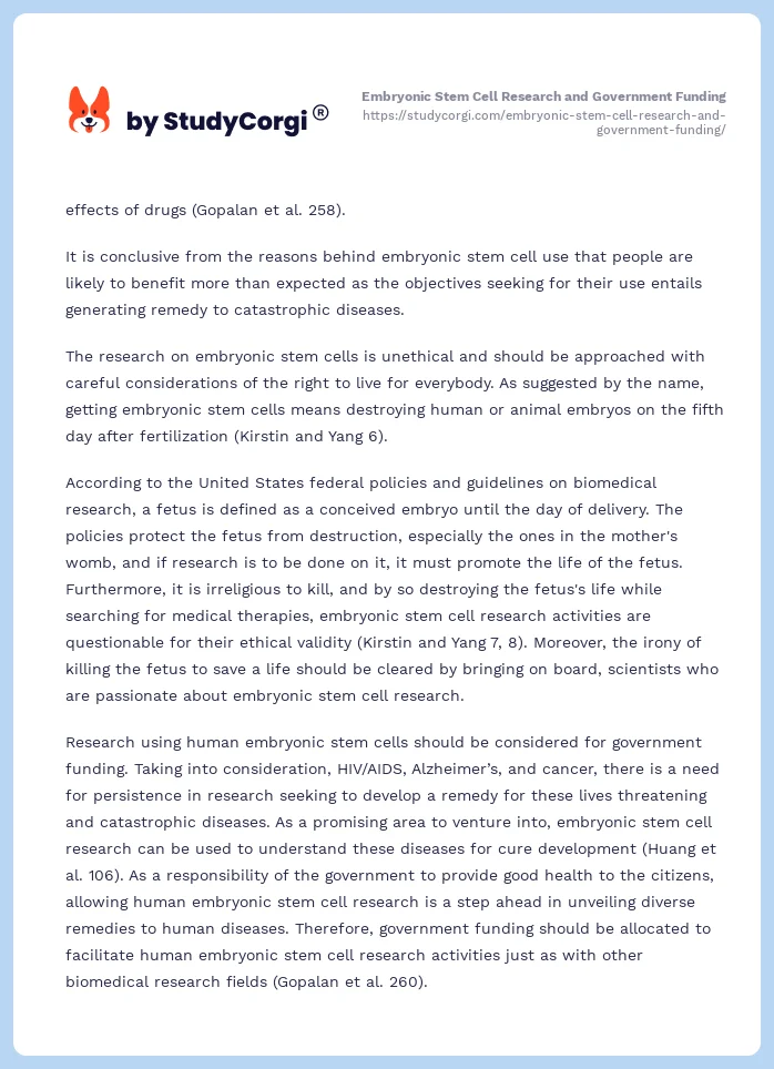Embryonic Stem Cell Research and Government Funding. Page 2