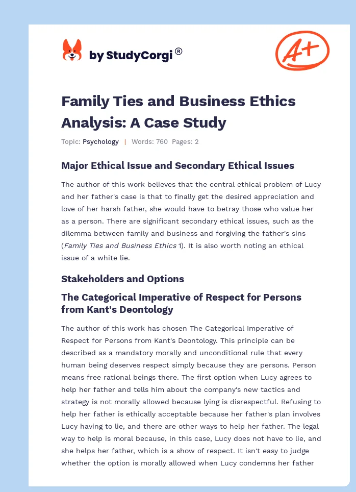 Family Ties and Business Ethics Analysis: A Case Study. Page 1
