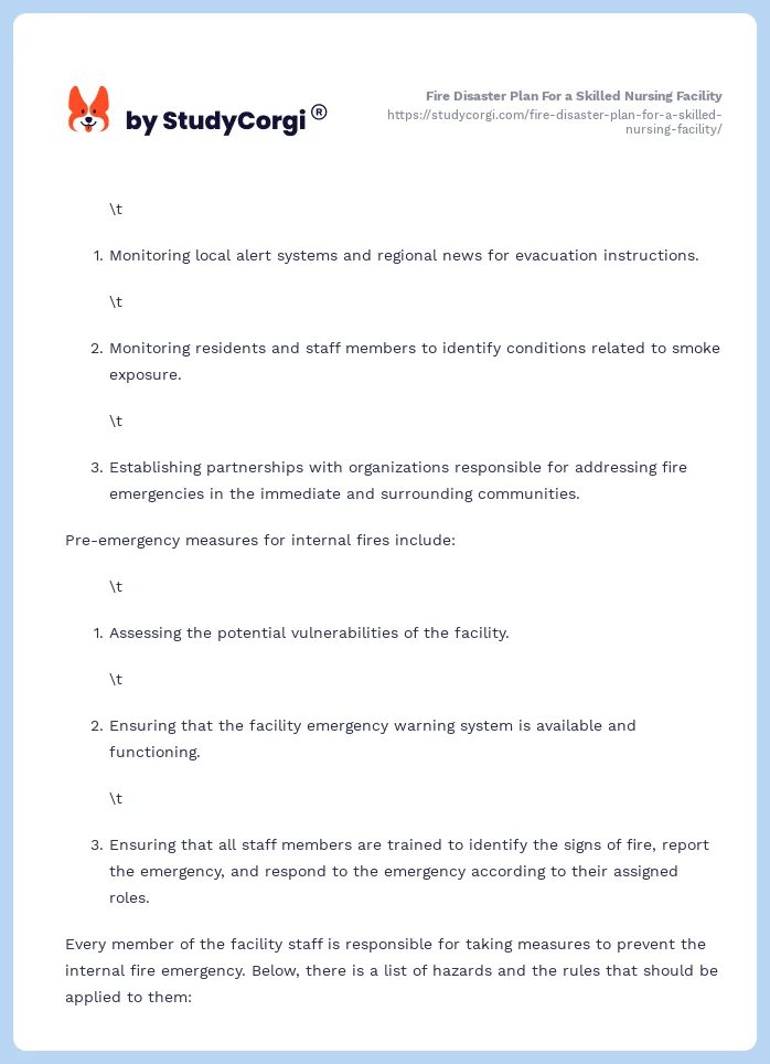 Fire Disaster Plan For a Skilled Nursing Facility. Page 2