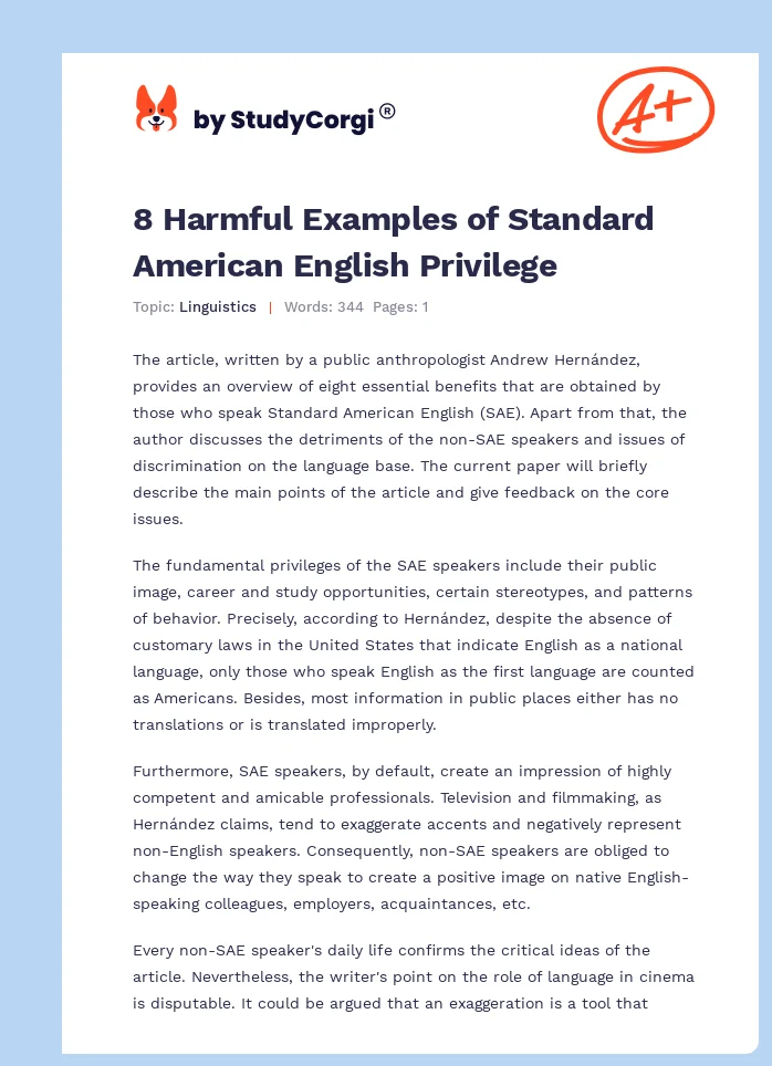 8 Harmful Examples of Standard American English Privilege. Page 1