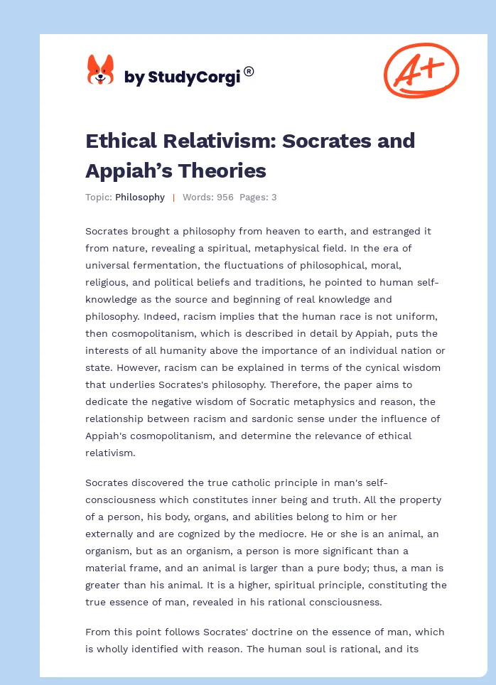 Ethical Relativism: Socrates and Appiah’s Theories. Page 1