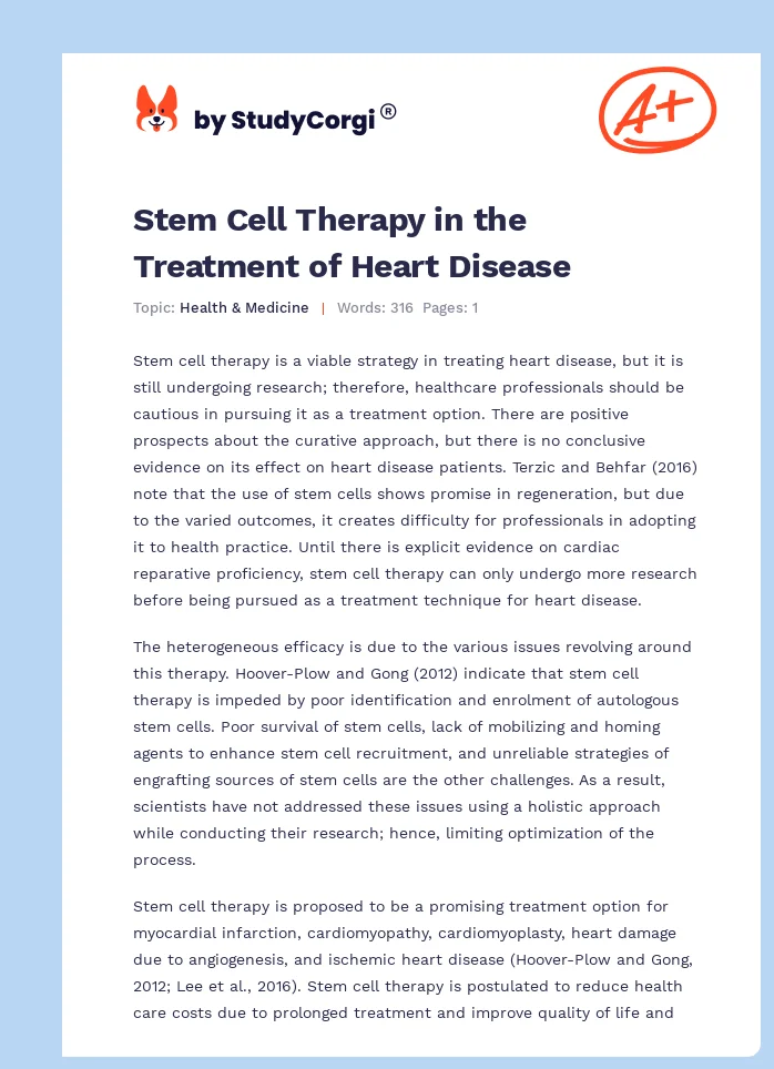 Stem Cell Therapy in the Treatment of Heart Disease. Page 1