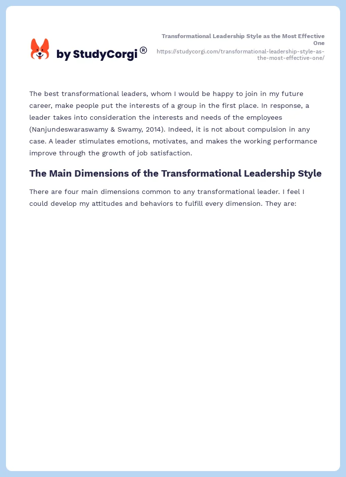Transformational Leadership Style as the Most Effective One. Page 2