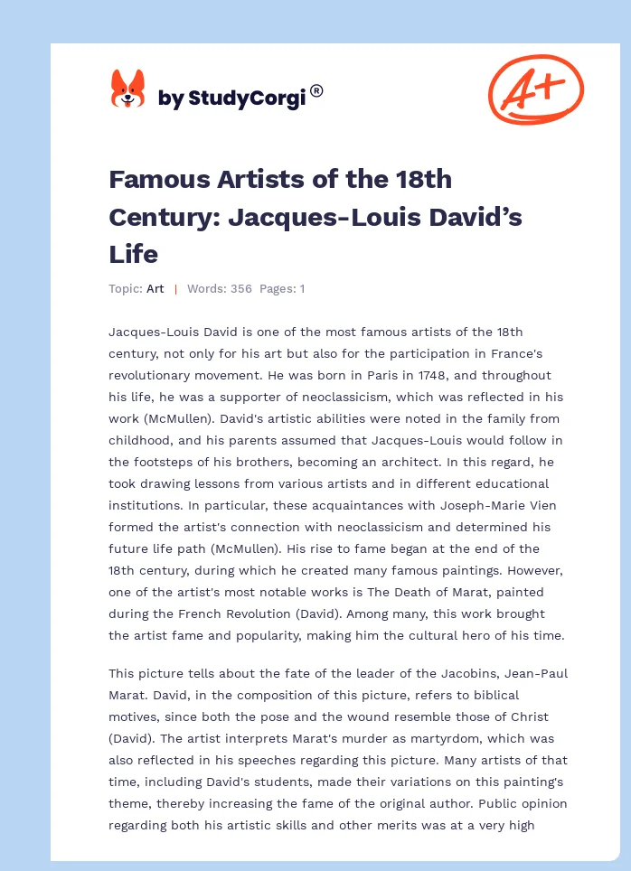Famous Artists of the 18th Century: Jacques-Louis David’s Life. Page 1