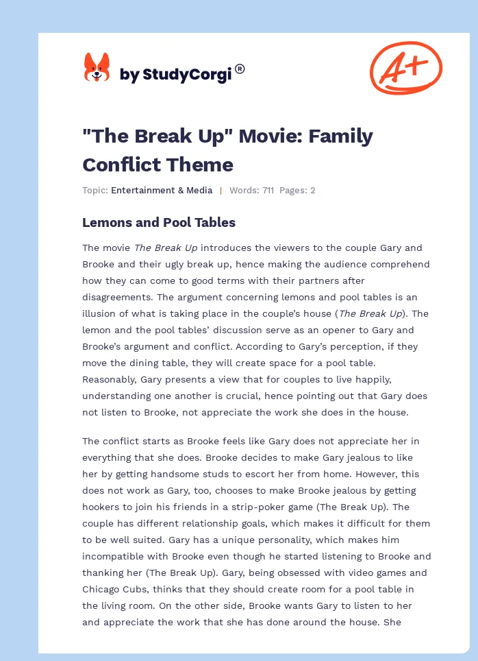 "The Break Up" Movie: Family Conflict Theme. Page 1