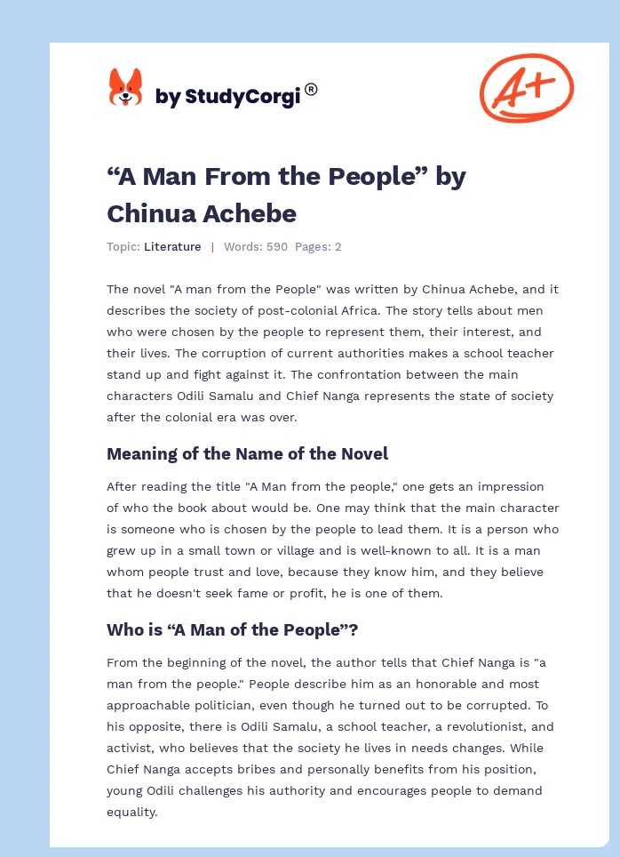 “A Man From the People” by Chinua Achebe. Page 1