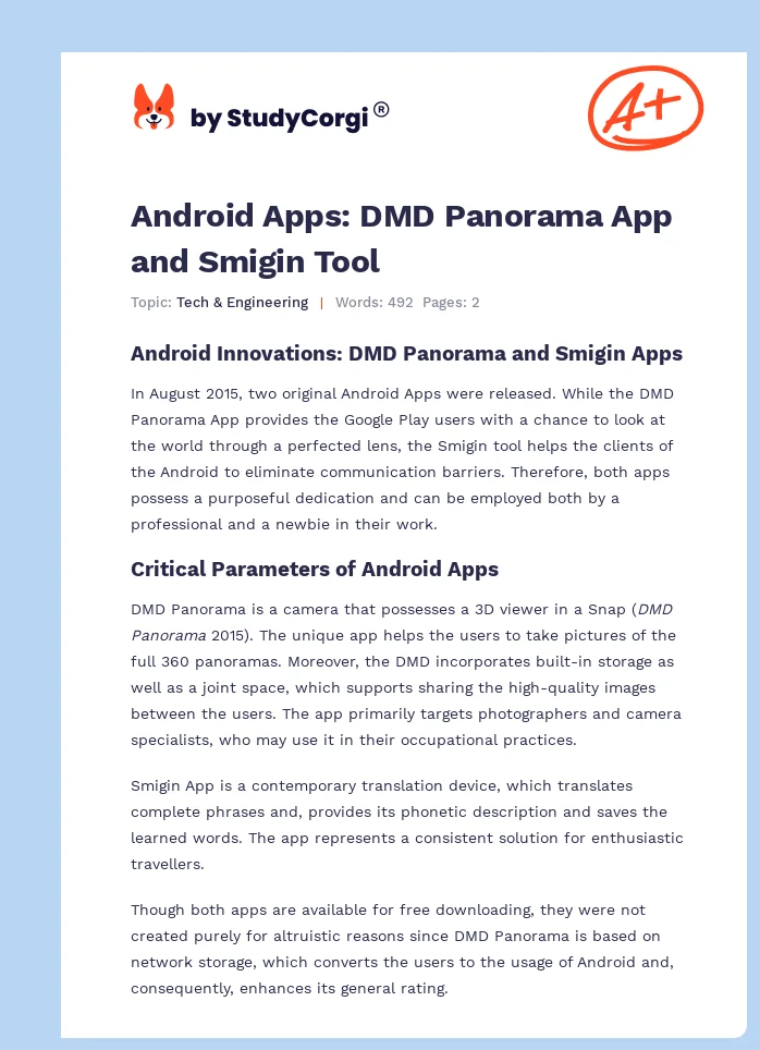 Android Apps: DMD Panorama App and Smigin Tool. Page 1
