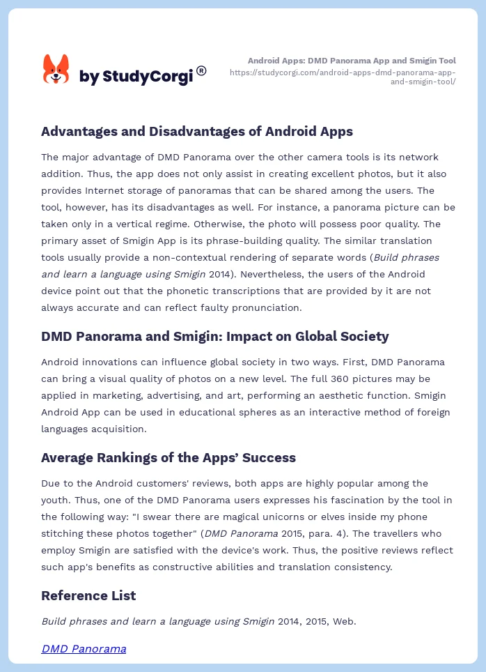 Android Apps: DMD Panorama App and Smigin Tool. Page 2